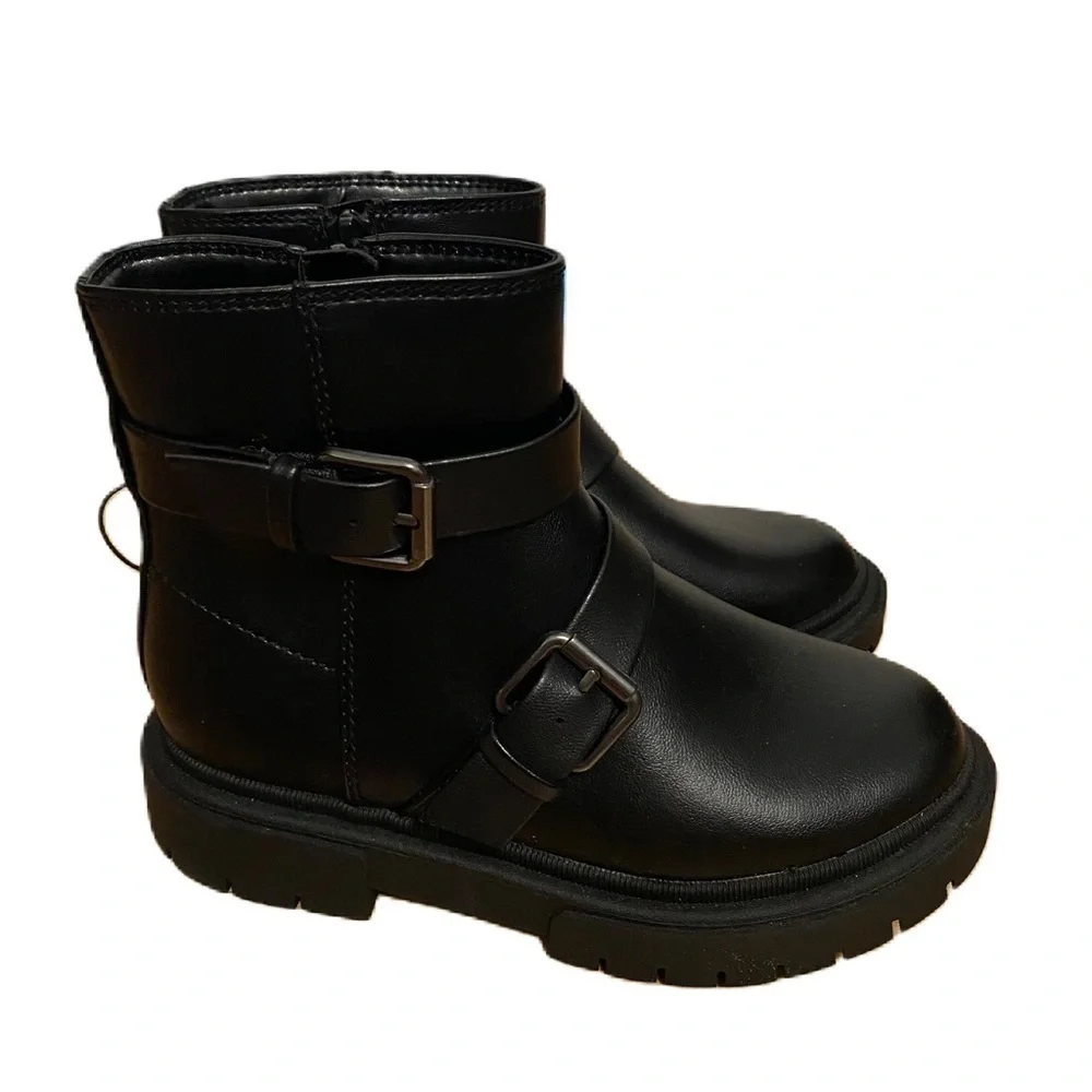 Art Class Double Buckle Moto Boots Sz 13 NEW Kids Black Grunge